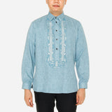 En Barong Filipino Polyester Long Sleeve Barong Blue Green