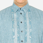 En Barong Filipino Polyester Long Sleeve Barong Blue Green