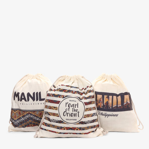 Kultura Set of 3 Canvas Drawstring Bags