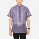 En Barong Filipino Snow Organdi Short Sleeve Lavander Barong