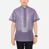 En Barong Filipino Snow Organdi Short Sleeve Lavander Barong