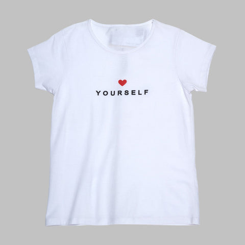 Smartbuy Ladies' White Tees in Yourself Print