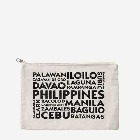 Kultura Philippine Cities Canvas Pouch in Black Print