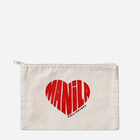 Kultura I Heart Shape Manila Canvas Pouch in Red Print