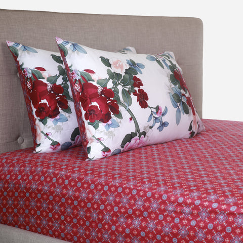 Royal Linens Premium Collection 3pc Bedsheet Set (Red/Pink Florals) King