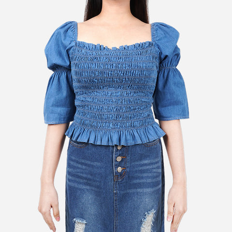 SM Woman Denim Smocking Blouse