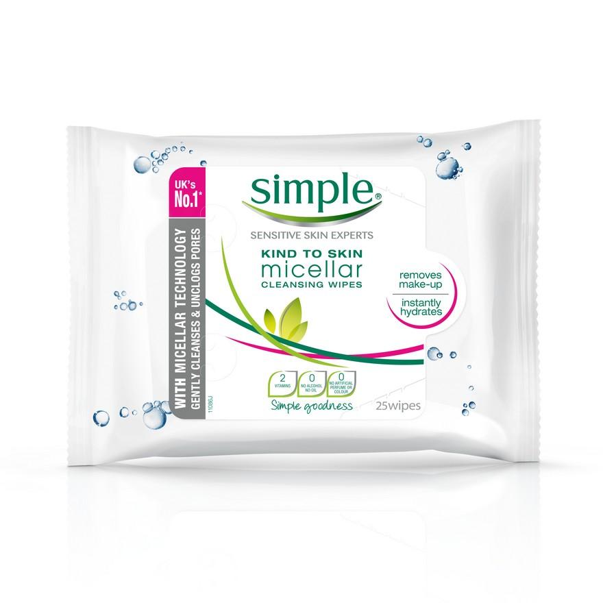 Simple 25-Piece Micellar Cleansing Facial Wipes Pack