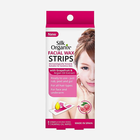 Silk Organix 8-Pack Facial Wax Strips With Grapefruit And Argan Oil Extracts