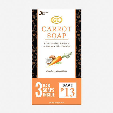 Gt Cosmetics 3-Pack Carrot Soap Pure Herbal Extract Anti-Aging And Skin Whitening 135G