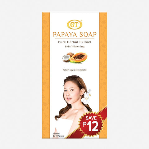 Gt Cosmetics 3-Pack Pure Herbal Extract Skin Whitening Papaya Soap 120G