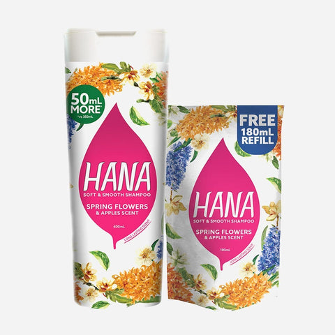 Hana Soft & Smooth Shampoo 400Ml With Free Refill Pack - Spring Flowers And Apples Scent