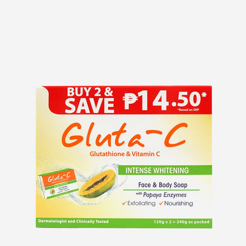 Gluta-C 2-Pack Intense Whitening Face And Body Soap With Papaya Enzymes 120G