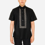 En Barong Filipino Polycotton Short Sleeve Black Barong