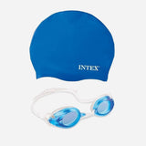 Intex Blue Aquaflow Sport Relay Goggles And Blue Silicone Swim Cap Swimming Set For Kids