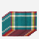 Tahanan by Kultura Raffia Placemat Set of 4 Green Pink Stripes