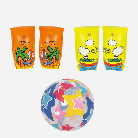 Jilong Yellow And Orange Arm Bands With 20 Inch Star Patterned Beach Ball Inflatable Set