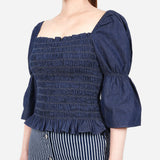 SM Woman Denim Smocking Blouse