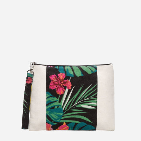 Tropiko Canvas Pouch With Floral Middle Panel