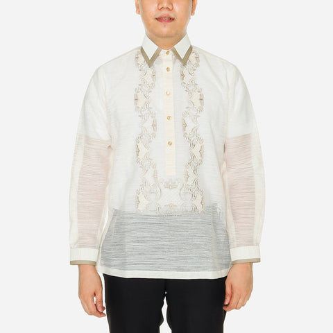 En Barong Filipino Snow Organdi Long Sleeves Cream Barong