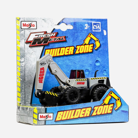 Maisto Fresh Metal Builder Zone Digger Grey Construction Vehicle For Kids