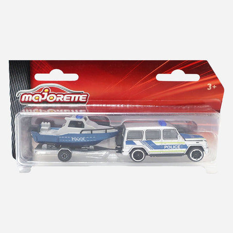 Majorette Trailer Boat Police Blue Die Cast Vehicle Toy For Boys