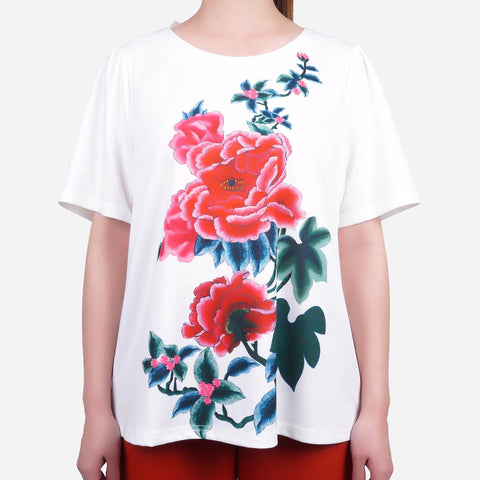 SM Woman Prima Rose Print Blouse White