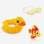 Intex Yellow Aquaflow Play Goggles Soft Goldfish Floater And Rubber Duck Animal Split Ring Swimming Set For Kids