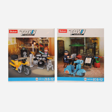 Sluban Town Motorcycle Scooter Rider On The Terrace And Drumming Motorcyclist Brick Set (Bundle) For Kids