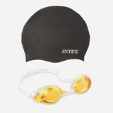 Intex Orange Aquaflow Sport Relay Goggles And Black Silicone Swim Cap Swimming Set For Kids