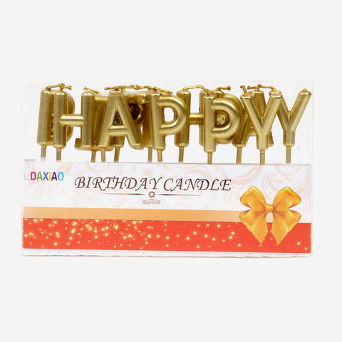 Happy Birthday Candles Metallic Letters Gold