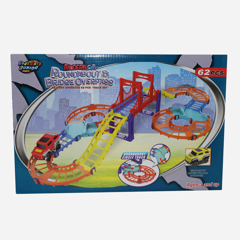 Road Rats Jr Battery Operated Roundabout And Bridge Overpass Track Set Toy For Boys