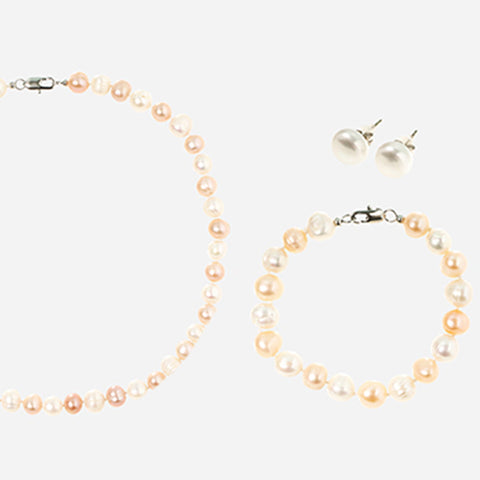 Glynyz Apricot and White Freshwater Egg Pearls Set