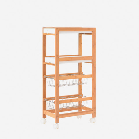 4-Tier Wood and Stainless Steel Shelf - 40x80cm