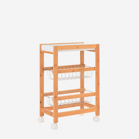 3-Tier Wood and Stainless Steel Shelf - 40x60cm